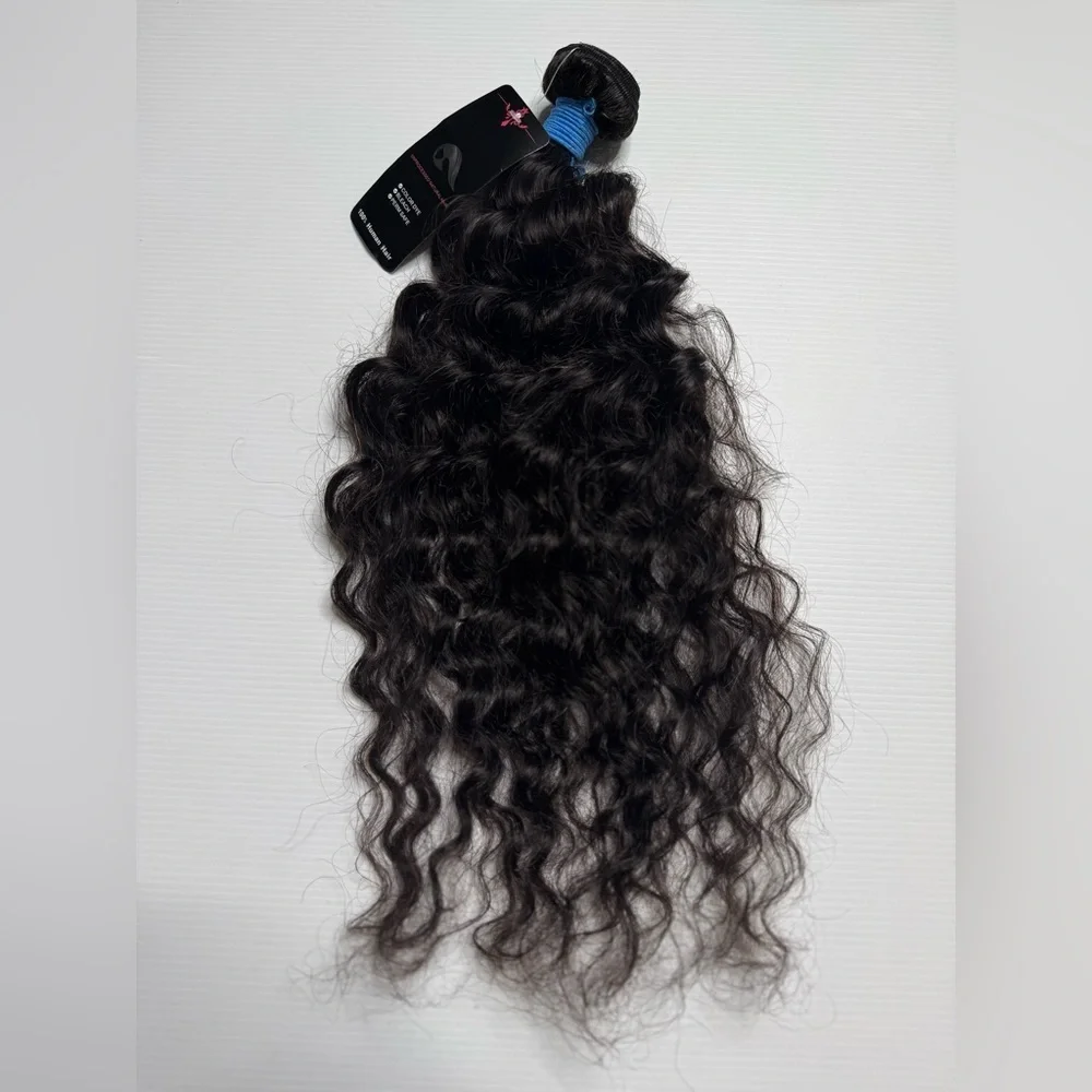24” Deep Wave Human hair Extensions Natural Black Bundle